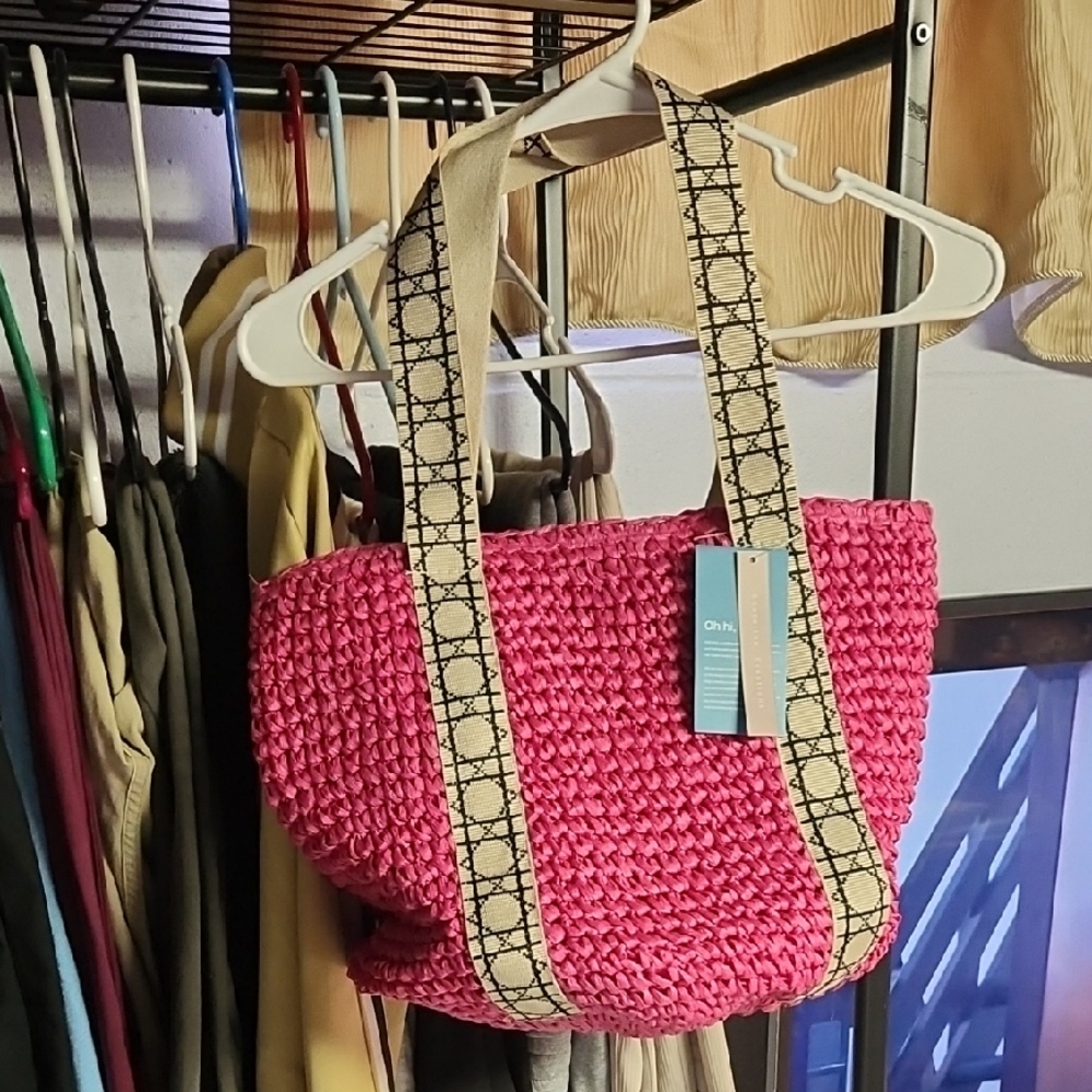 Pink Woven Tote Bag